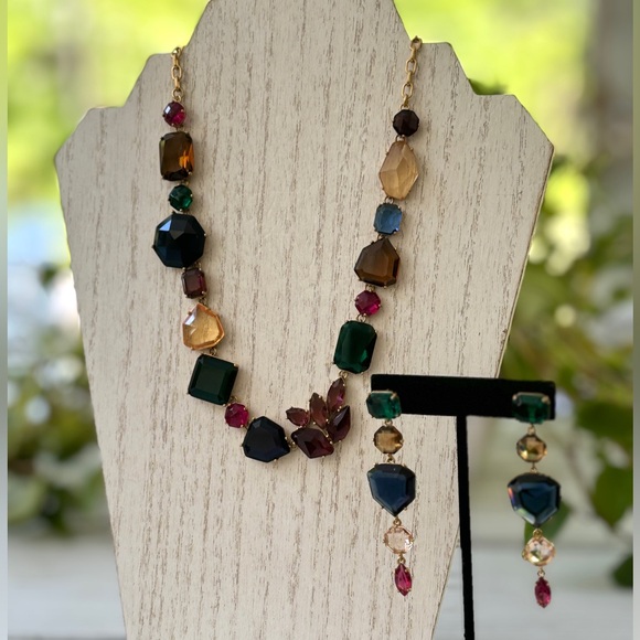Gorgeous Kate Spade Necklace and Earring Set in Gold Multi Colored Stones - Picture 1 of 17